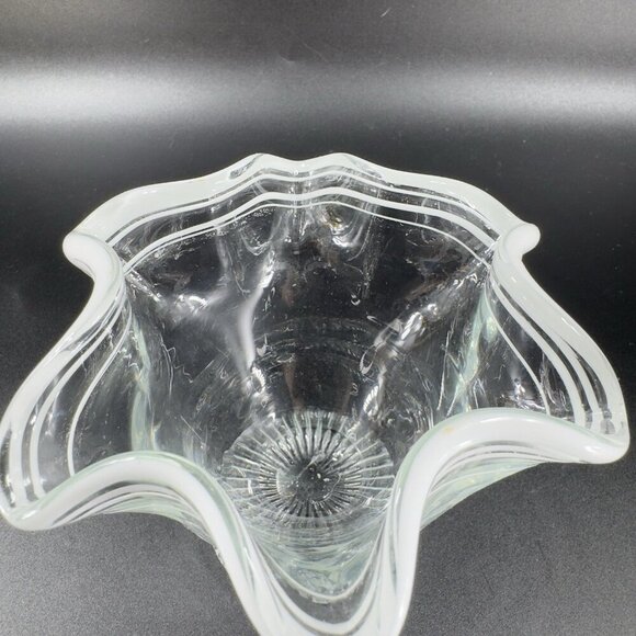 Vintage Glass Dish Bowl Clear White Ruffles Scroll Footed Base Candy Dish VTG - Picture 9 of 12